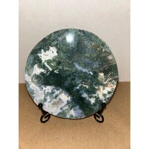 Beautiful Druzy Moss Agate Disc with stand
